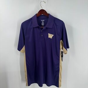 Washington Huskies Pro Edge Mens Purple Tan Football Polo Shirt Size L NWT